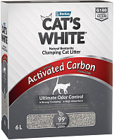 CAT'S WHITE ACTIVATED CARBON BOX наполнитель комкующийся для туалета кошек с активированным углем коробка (6 л)